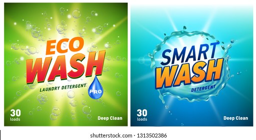 Detergent Packaging Concept Design Showing Eco Friendly Cleaning And Washing. Detergent Package With Eco Logo.