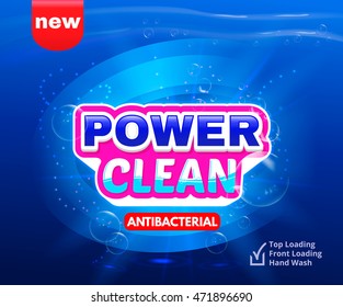 Detergent packaging vector template design. Power foam bathroom cleaner. Vector illustration.