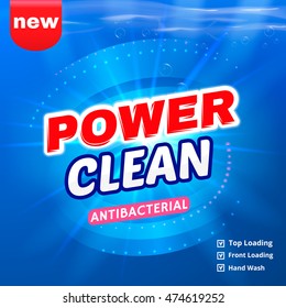 Detergent Packaging Vector Template Design. Power Foam Bathroom Cleaner. Vector Illustration.