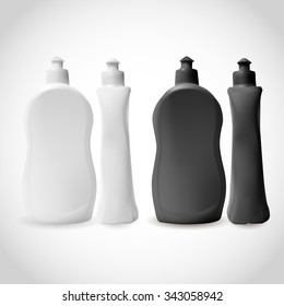 Detergent Plastic bottle for household. Product packaging design. White and black variations. Mock up. 