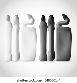 Detergent Plastic bottle for household. Product packaging design. White and black variations. Mock up. 