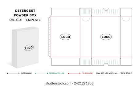 Detergent powder box die cut template or packaging box mock-up