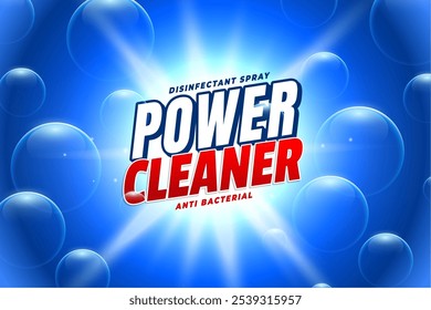 Detergente Power Cleaner Etiqueta brillante con diseño de burbujas Vector