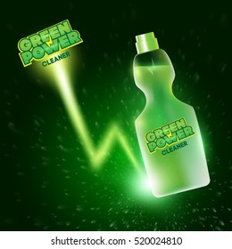 Detergent power of green bottle. Package design. Vector illustration