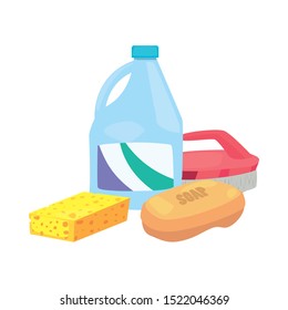 detergent sponge brush soap cleaning products and supplies vector illustration