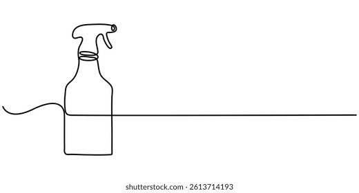  Detergent spray bottle dispenser vector. One line continuous drawing illustration. Hand drawn linear silhouette icon. Cleaning product, chemical household supplies. Minimal design.