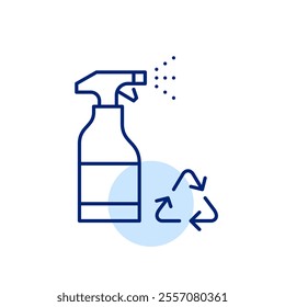 Detergent spray bottle and recycling arrows. Eco-friendly green cleaning. Recyclable package. Pixel perfect, editable stroke icon