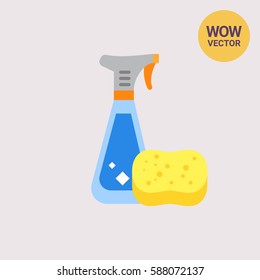 Detergent in Spray Bottle and Sponge Icon