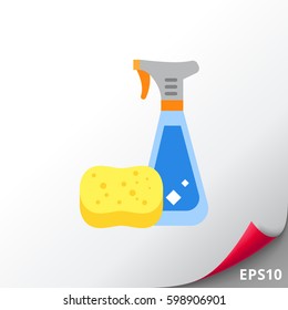Detergent in Spray Bottle and Sponge Icon