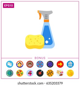 Detergent in Spray Bottle and Sponge Icon