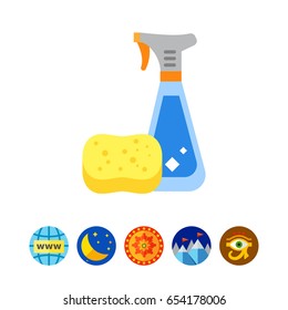 Detergent in Spray Bottle and Sponge Icon