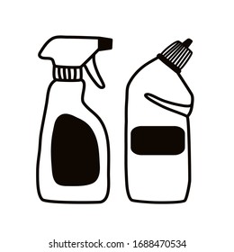 Detergents. Antiseptic. Chemicals for cleaning and disinfecting bottles. Simple vector illustration.