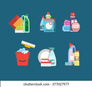 Detergents for cleaning home or hotel. 