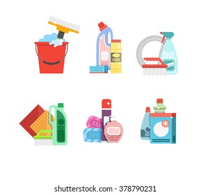 Detergents for cleaning home or hotel service vector icon. 