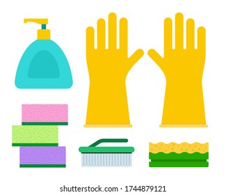 Detergents for unwashed dishes vector illustration in flat design.