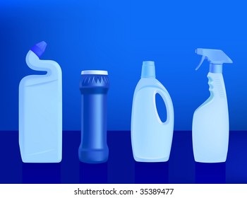 detergentes - ilustración vectorial sobre fondo azul - conjunto 2