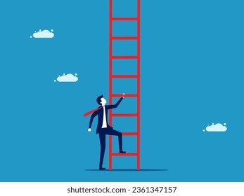 Determination to achieve goals. Businessman looking up to start climbing the stairs 