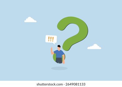 determination businessman comes out of question mark to answer question.