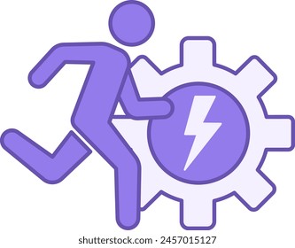 Determination Colored Icon. Vector Icon of Running Man and Gears. Act decisively, and quickly. Brave Man. Business and Positive Thinking Concept