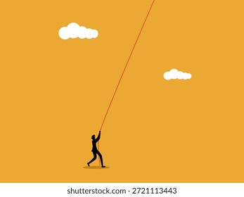 Determinação e esforço, empresário puxando uma corda do céu