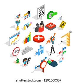 Determination icons set. Isometric set of 25 determination vector icons for web isolated on white background