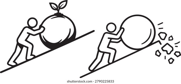 Determination and perseverance icon representing uphill struggle and success through effort