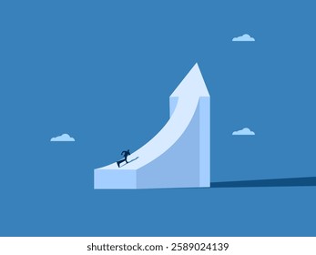 Determination for success, Endurance, Career path, Businessman running on an arrow pointing to growth