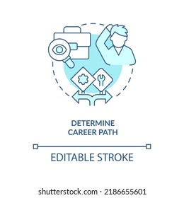 Determine career path turquoise concept icon. Steps to become software engineer abstract idea thin line illustration. Isolated outline drawing. Editable stroke. Arial, Myriad Pro-Bold fonts used