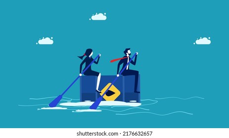 Determine the direction of energy costs. Businessman sailing on oil tanks. vector