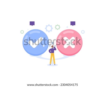 determine the options to choose Yes or No. choices and risks. A businessman is confused to choose the path he wants to take. Hesitate to make decisions. tick and cross. illustration concept design