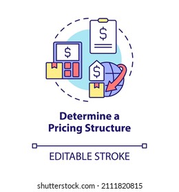 Determine Pricing Structure Concept Icon. Manage Delivery Business Abstract Idea Thin Line Illustration. Isolated Outline Drawing. Editable Stroke. Roboto-Medium, Myriad Pro-Bold Fonts Used