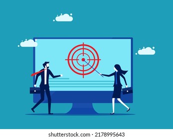 Determine the scope of work. Businesswoman presenting goals and plans. vector