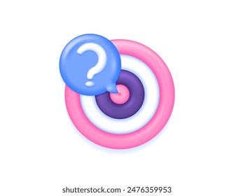 determine targets and goals. objective. uncertainty of business targets. illustration of arrow board symbol with chat bubble and question mark. symbol and icon. minimalist 3d concept design. graphic