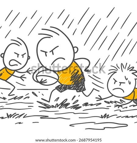 Determined Advance and Angry Chase on the Wet Ground The Persistence of the Figure Unwilling to Let Go of the Ball Amidst Physical Difficulties.
