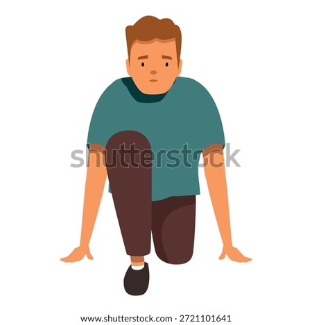 Determined athlete ready to start running in a race, concentrating on upcoming challenge