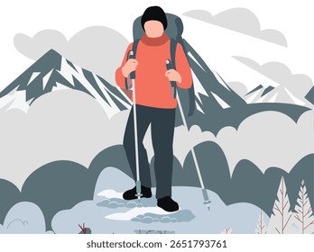 A determined boy scales rugged mountains, navigating steep slopes and rocky paths with focus and determination, surrounded by breathtaking views of nature's majesty.