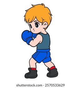 Determined Boy Training in Boxing