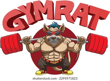 A determined, buff rat wearing shades is preparing to squat. He exudes confidence and strength, making him the perfect Gymrat for your logo, T-shirt design, mascot, or emblem.