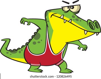 Determined Cartoon Alligator In Wrestling Outfit