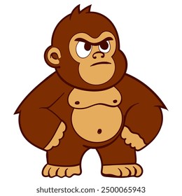 Determined Cartoon Gorilla in Powerful Pose Illustration