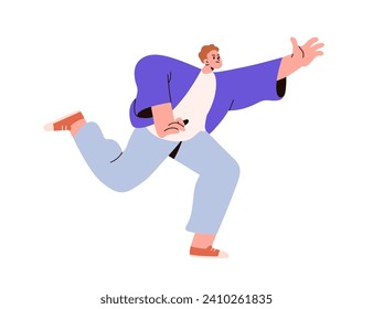 Determined character running forward to aim, goal. Angry serious man rushing on urgent business. Ambition, determination concept. Flat graphic vector illustration isolated on white background