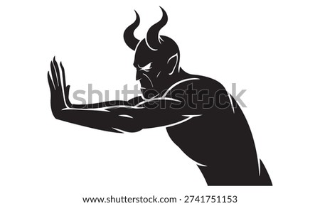 Determined Demon Blocking with Hand, Forceful Stance, Obstacle Concept