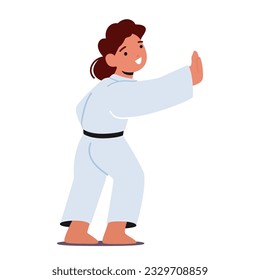 Determined And Disciplined, The Karate Girl Showcases Her Skills With Focus And Precision, Little Child Character Embodying Strength And Grace In Every Movement. Cartoon People Vector Illustration