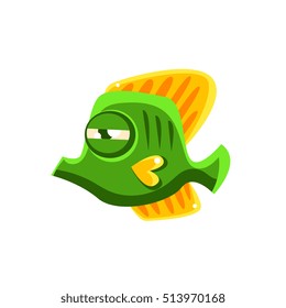 Determined Green Fantastic Aquarium Tropical Butterfly Fish Cartoon Character