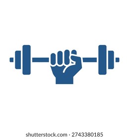 A determined hand gripping a pair of weightlifting bars showcases strength and focus in a bold flat design perfect for fitness branding and motivational content
