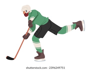 Hockeyspieler bestimmt, Clad in Full Gear. Charaktere glänzen geschickt über das Eis, kleben in der Hand und jagen den Puck mit intensivem Fokus und Leidenschaft für das Spiel. Vektorgrafik von Cartoon People