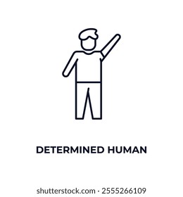 determined human outline icon. Linear vector from feelings concept. Thin line determined human icon isolated on white background