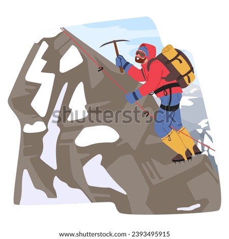 Determined Mountain Climber Ascends Icy Peak, Gripping An Ice Axe With Unwavering Focus, Conquering The Challenging Terrain In The Exhilarating Pursuit Of Summiting The Majestic Mountain, Vector