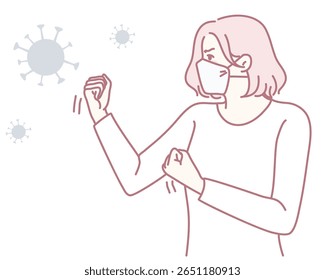 A determined person wearing a mask stands strong against harmful viruses, symbolizing hope, health, and resilience