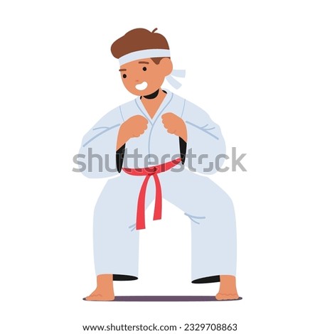 Determined Young Karate Prodigy Boy Character, Mastering Discipline And Focus Through Rigorous Training, Showcasing Impressive Skills And Passion For Martial Art. Cartoon People Vector Illustration